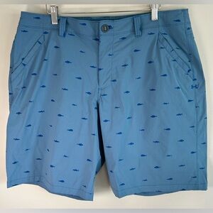 Under Armour Heatgear Men’s Blue Golf Stretch Shorts All Over Fish Print Sz 38